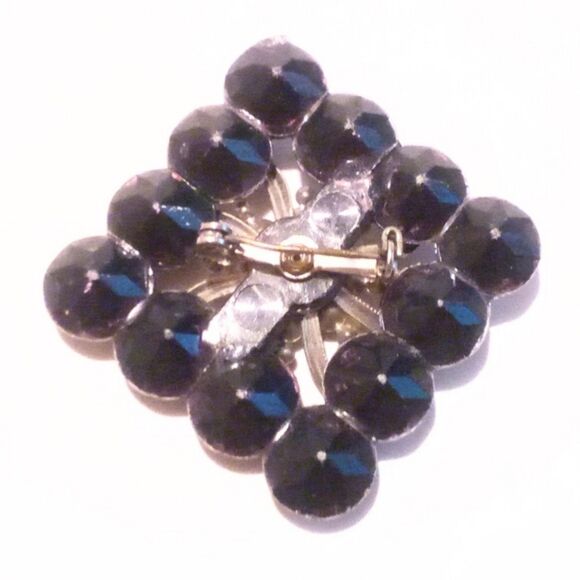 Vintage Black Plastic and Rhinestone Brooch - Picture 4 of 4